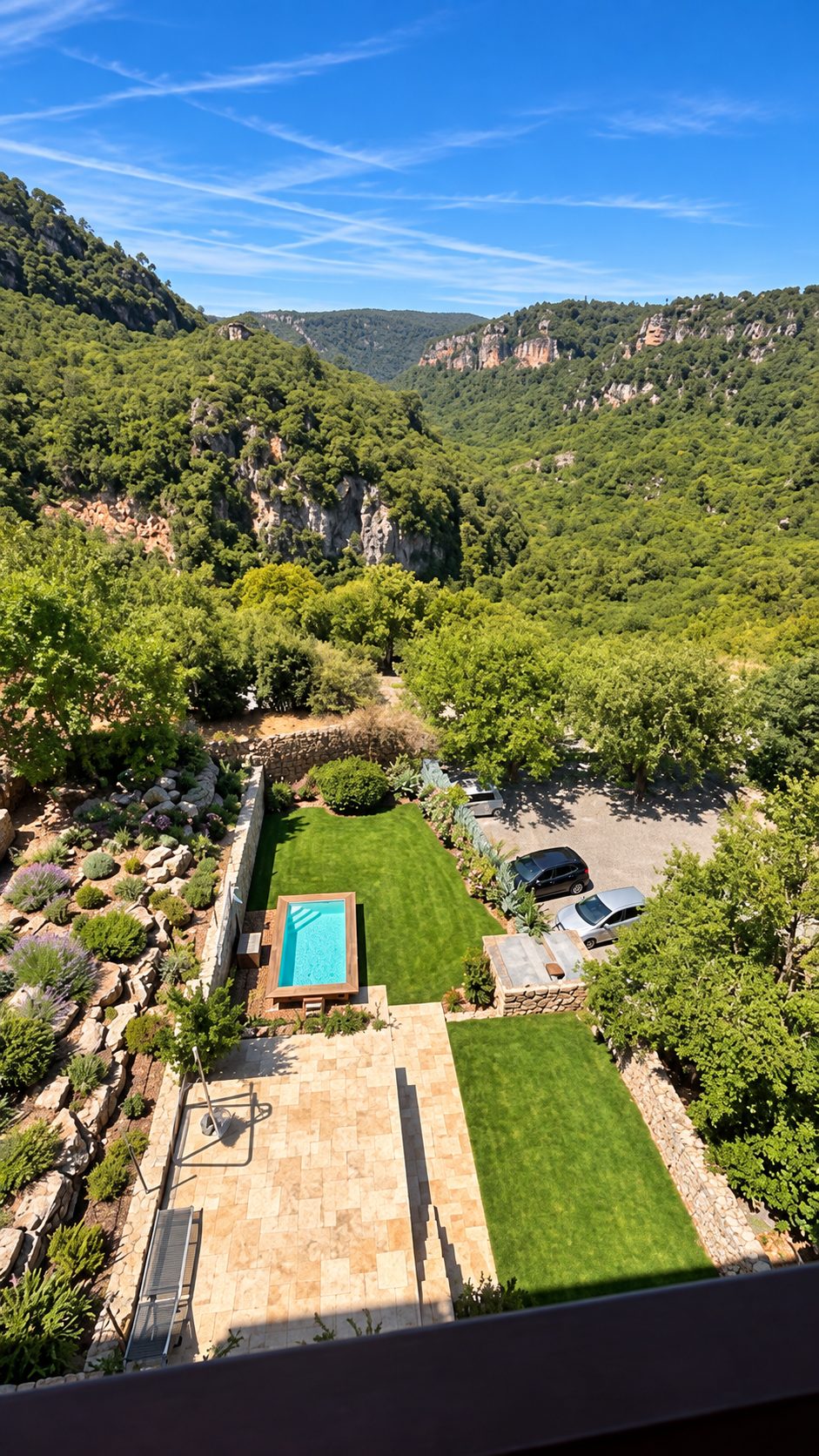 Jardin, piscine et vue sur les gorges de la Nartuby